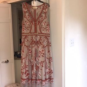 Moulinette Soeurs Embroidered Midi Dress - Red and White